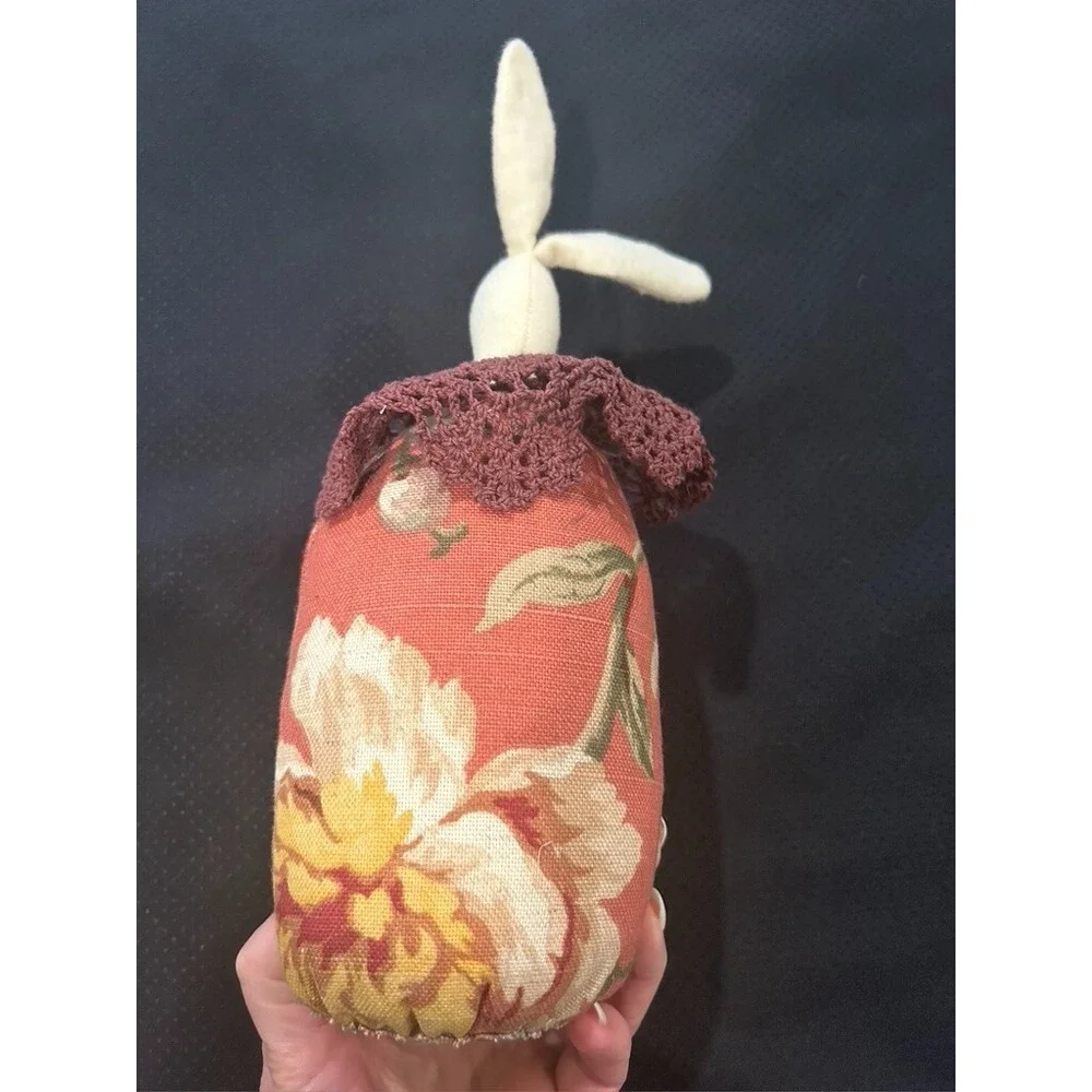 Vintage Stuffed Bunny Barkcloth Handmade USA Figurine Floppy Ears OOAK 11